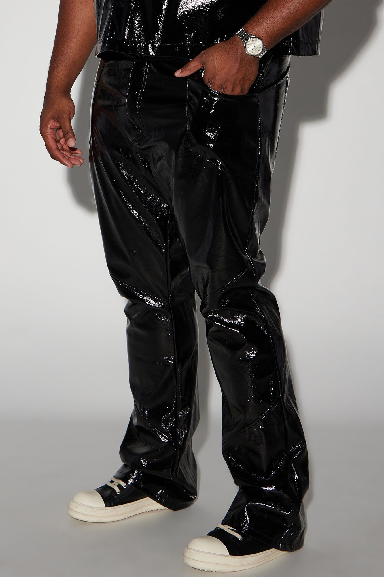 Da Baddie Faux Leather Stacked Slim Flare Pants - Black sold by Fashion Nova product image thumbnail 5