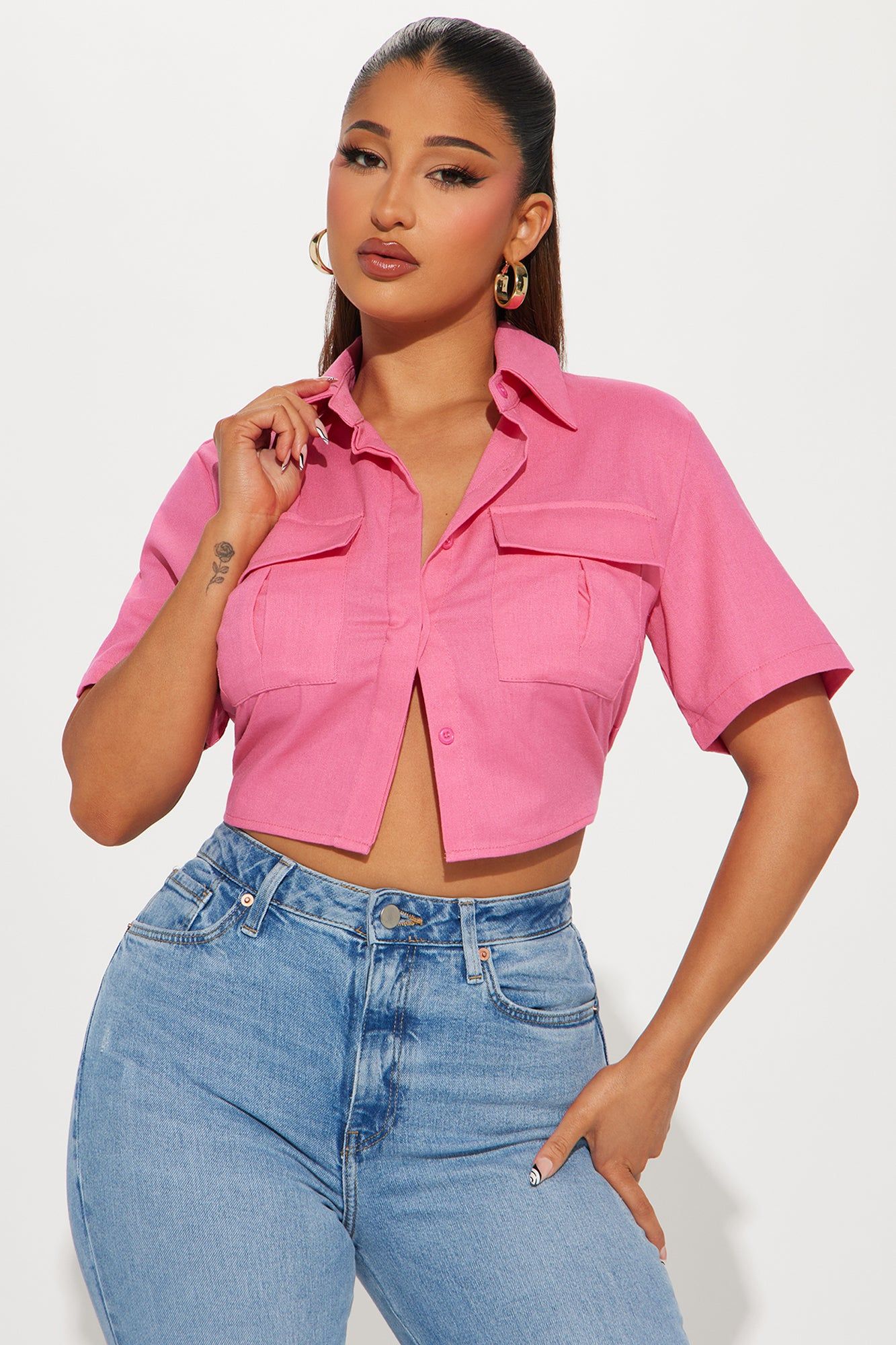 Allegra Linen Shirt - Pink sold by Fashion Nova