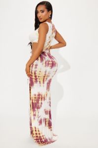 Casey Tie Dye Maxi Dress - Burgundy/combo sold by Fashion Nova