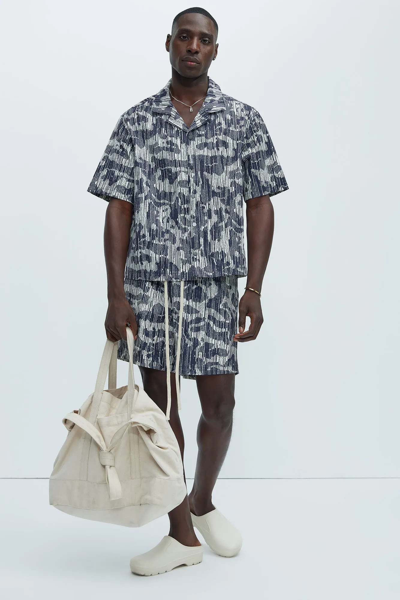 Distressed Camo Print Shirt - Black/White sold by Fashion Nova product image thumbnail 2