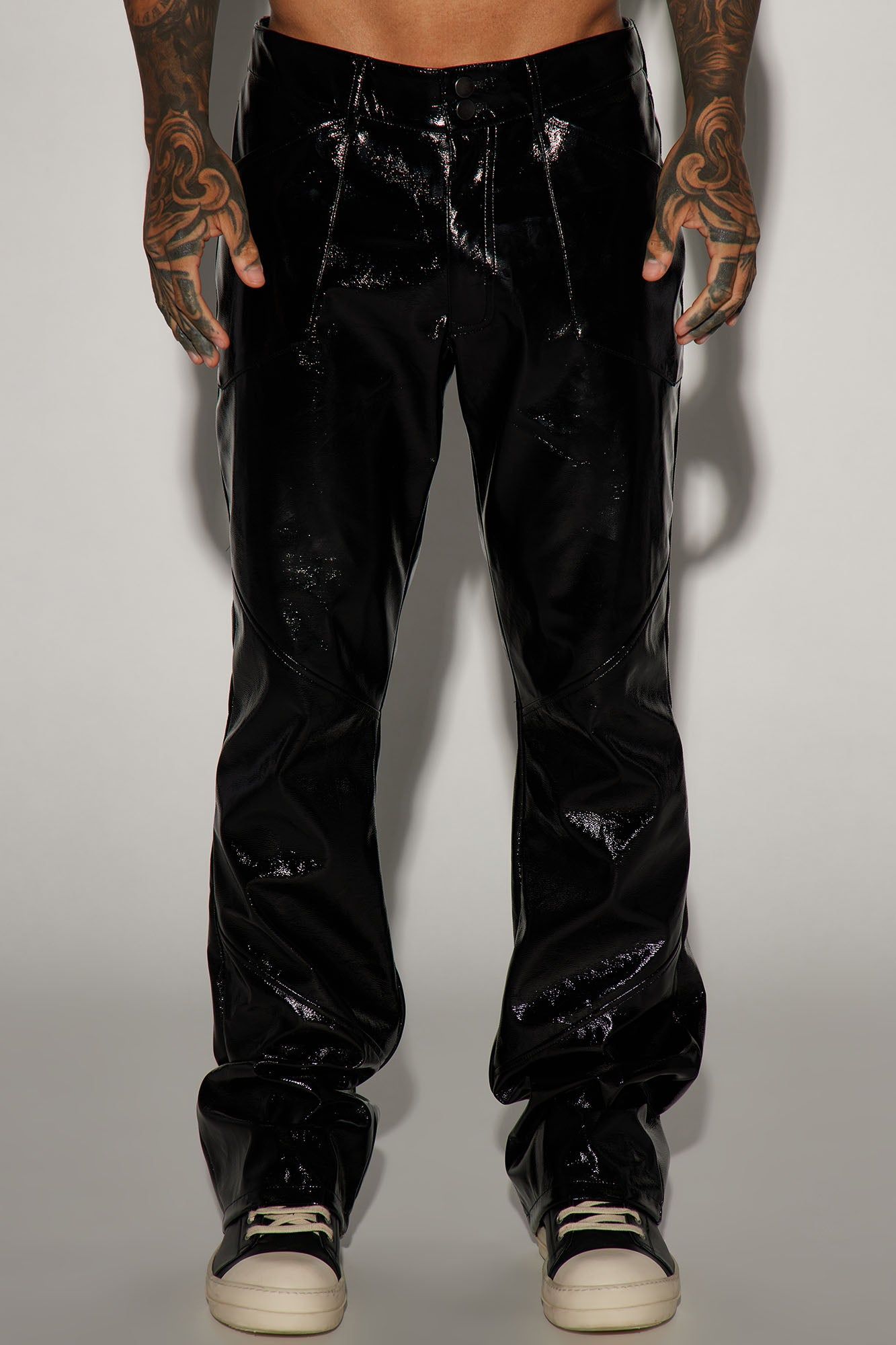 Da Baddie Faux Leather Stacked Slim Flare Pants - Black sold by Fashion Nova product image thumbnail 3