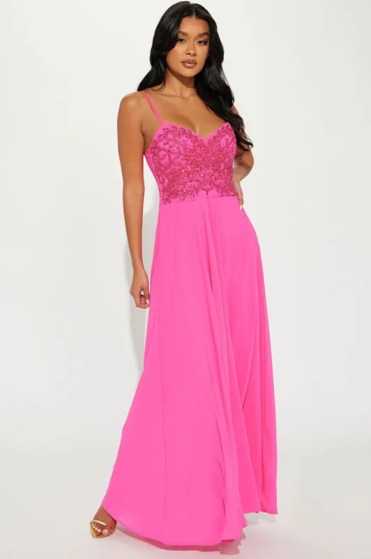 Gracie Chiffon Gown - Fuchsia sold by Fashion Nova