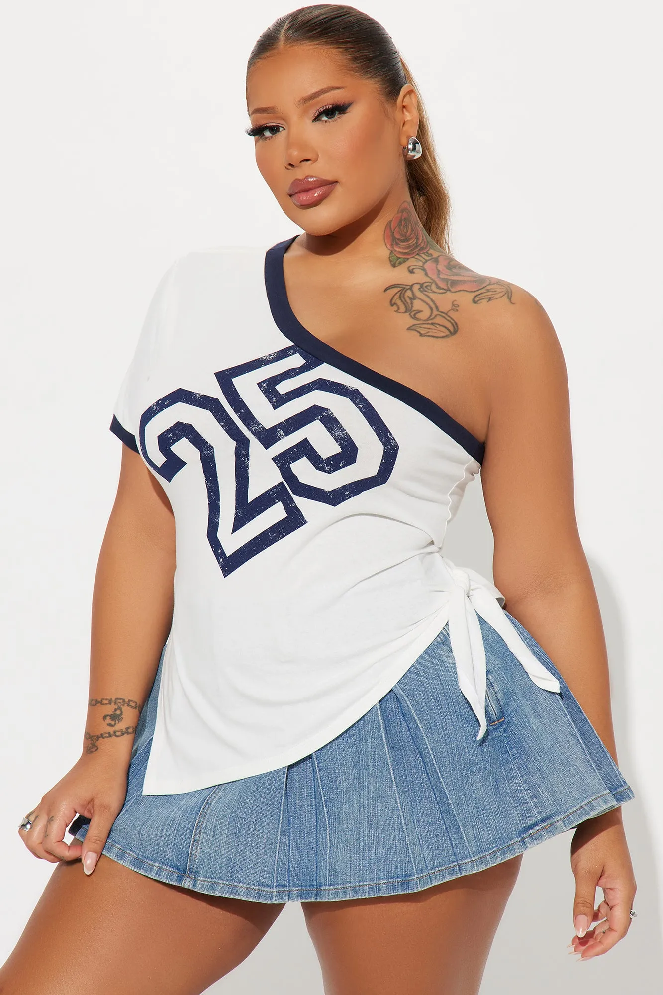 Love Games 25 One Shoulder Top - White/Blue sold by Fashion Nova product image thumbnail 4
