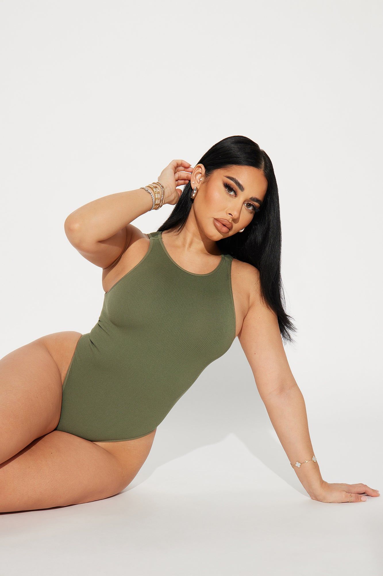 Sienna Seamless Bodysuit - Olive sold by Fashion Nova