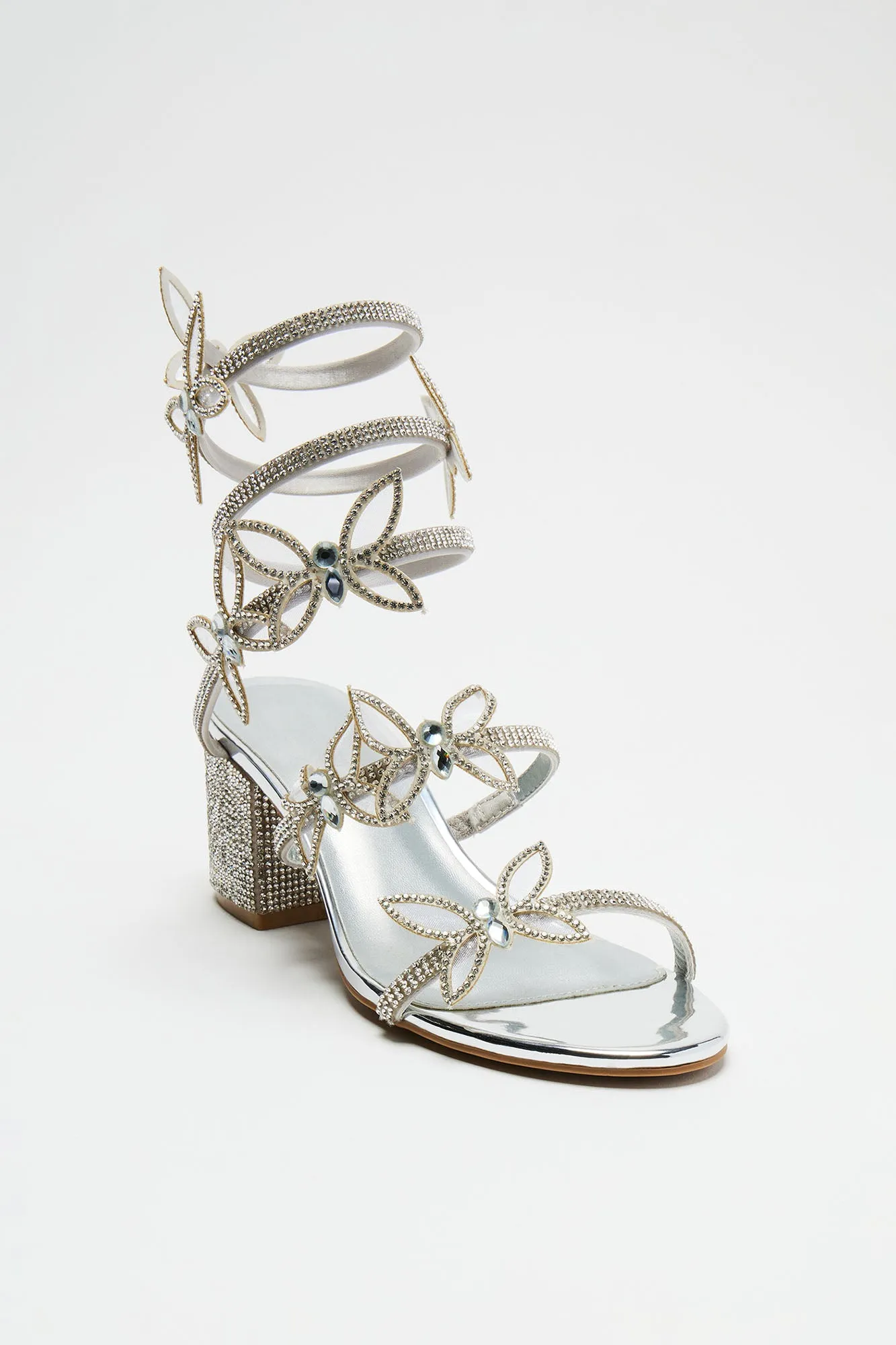 Julia Rhinestone Wrap Up Heels - Silver sold by Fashion Nova product image thumbnail 2