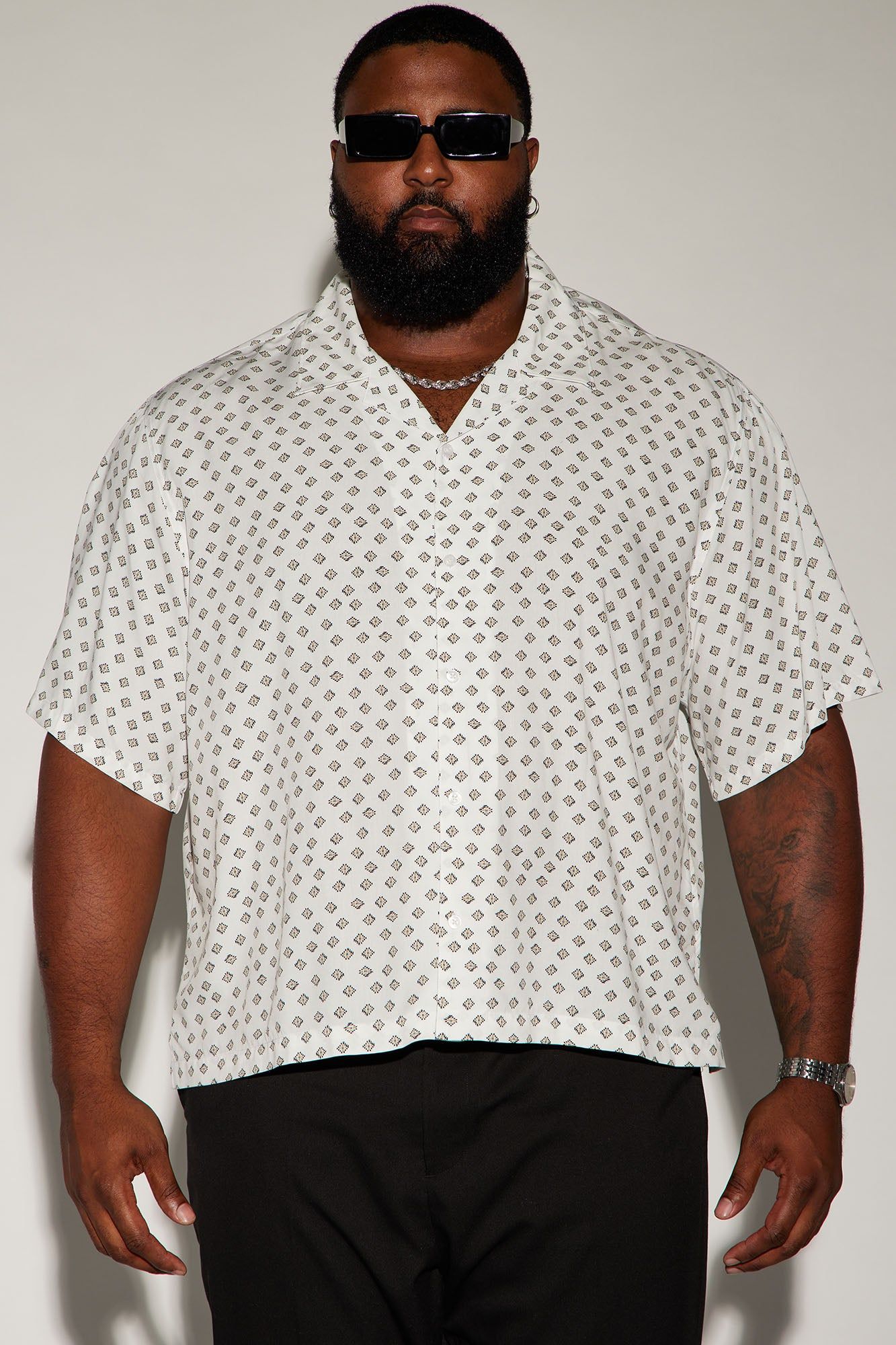 Best Geometric Button Up Shirt - White/combo sold by Fashion Nova product image thumbnail 5