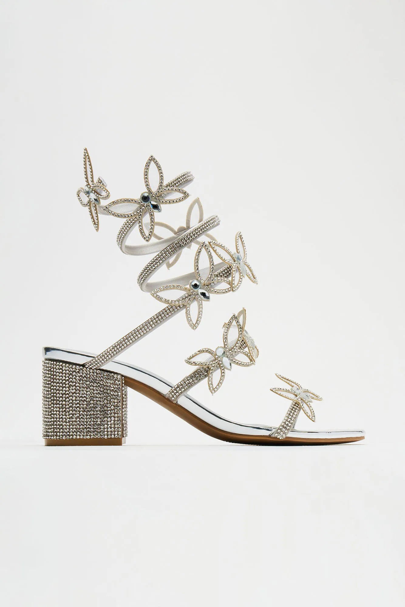 Julia Rhinestone Wrap Up Heels - Silver sold by Fashion Nova product image thumbnail 5