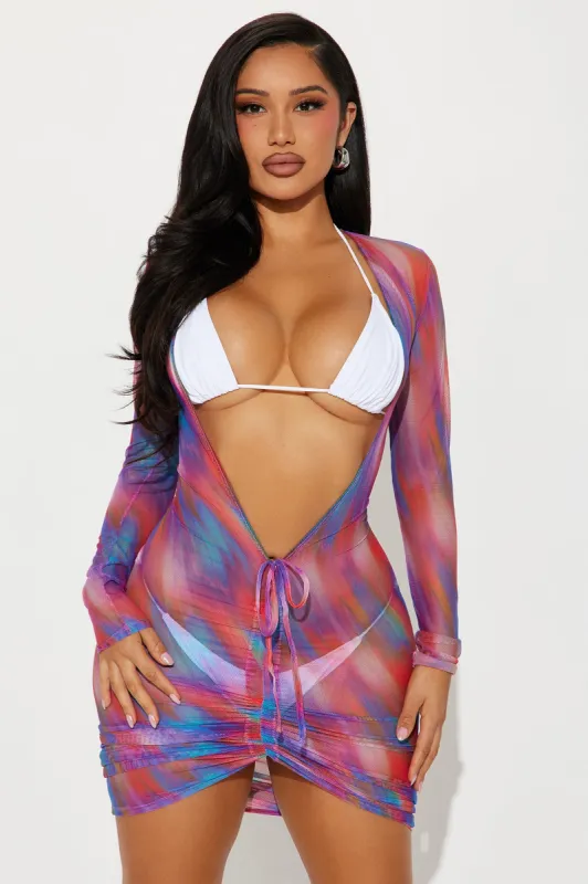 Summers In Belize Mesh Ruched Cover Up Dress - Multi Color sold by Fashion Nova