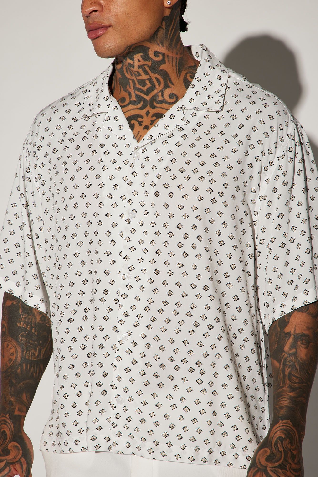 Best Geometric Button Up Shirt - White/combo sold by Fashion Nova product image thumbnail 3