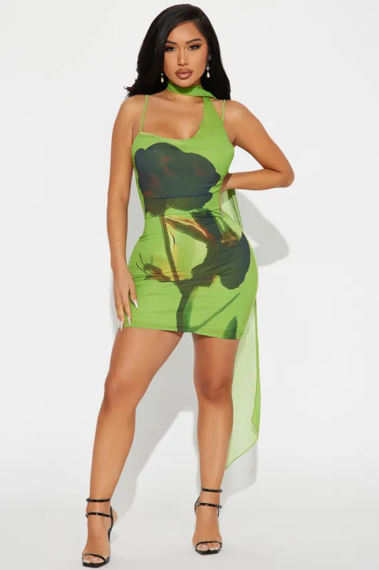 Sweetest Bloom Chiffon Mini Dress - Green sold by Fashion Nova