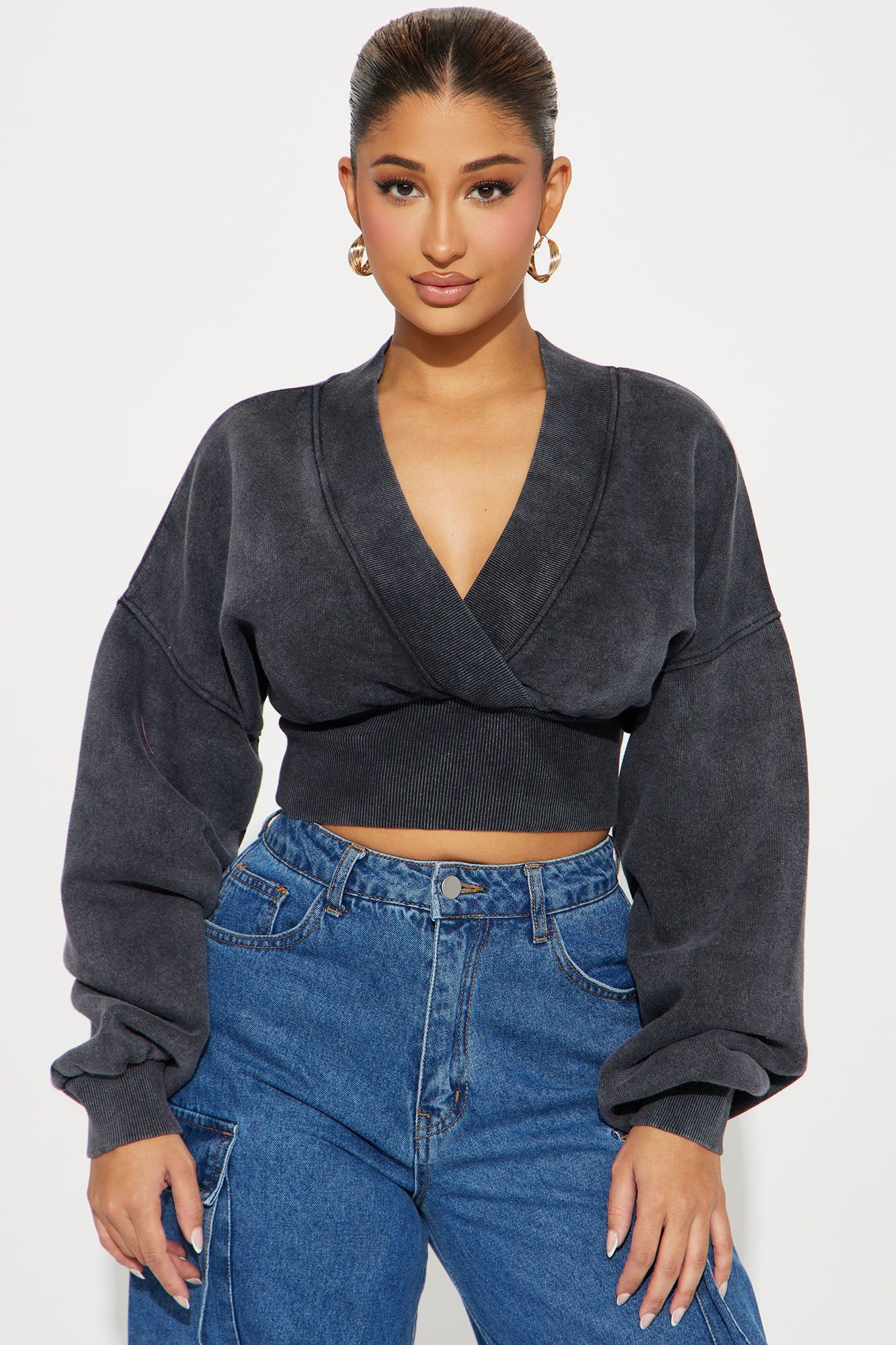 Amara Fleece Off Shoulder Sweatshirt - Black sold by Fashion Nova