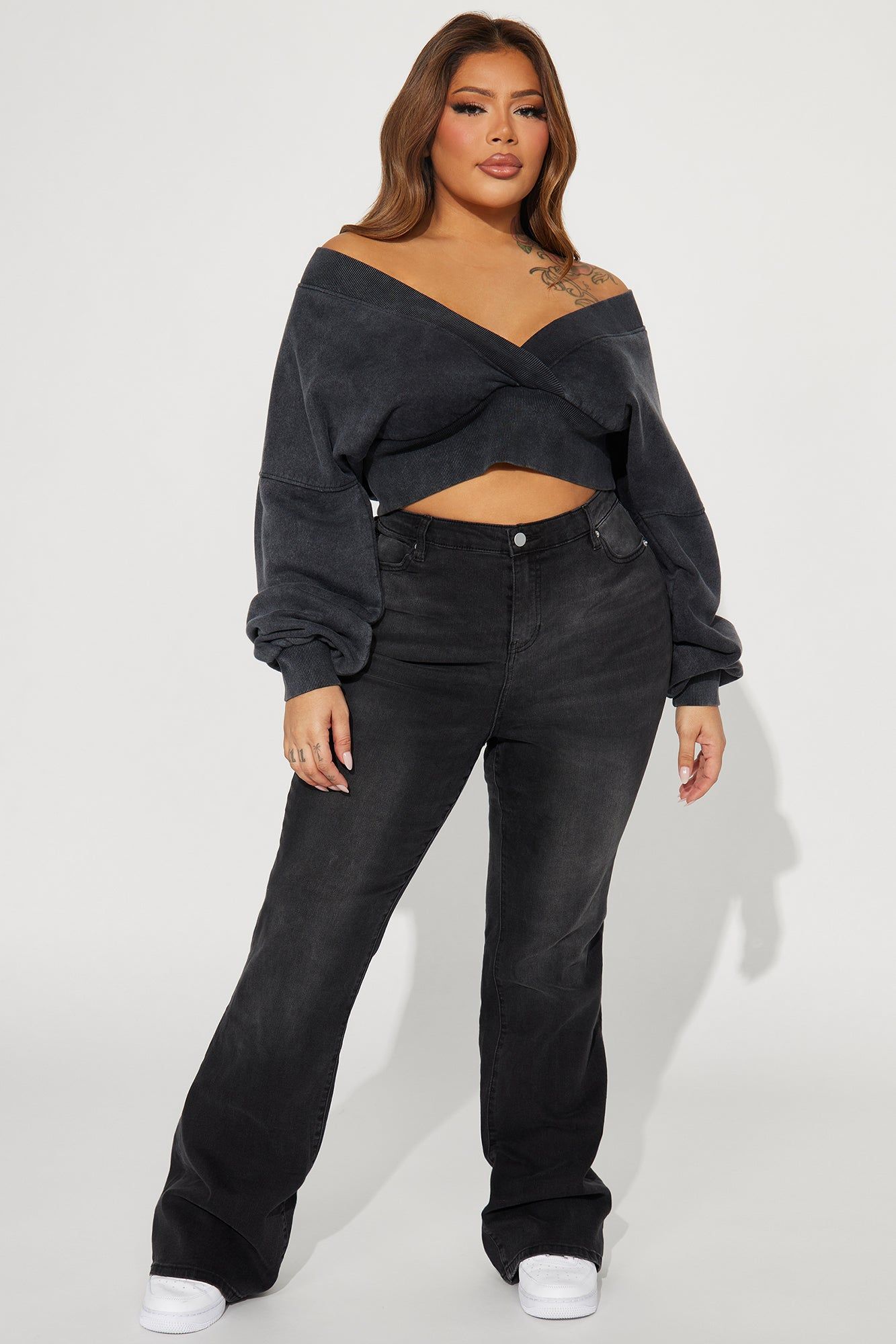 Amara Fleece Off Shoulder Sweatshirt - Black sold by Fashion Nova product image thumbnail 5