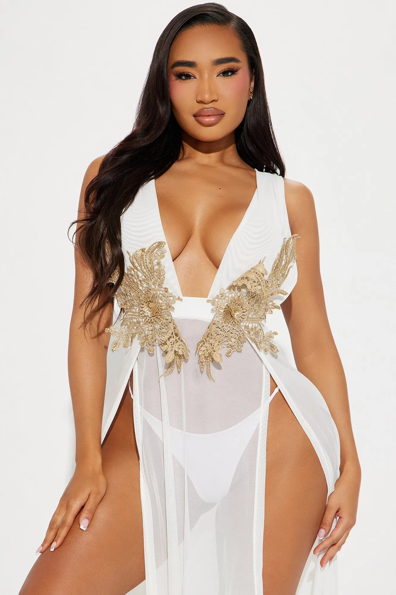 Valencia Mesh Applique Swim Cover Up Dress - White sold by Fashion Nova product image thumbnail 2