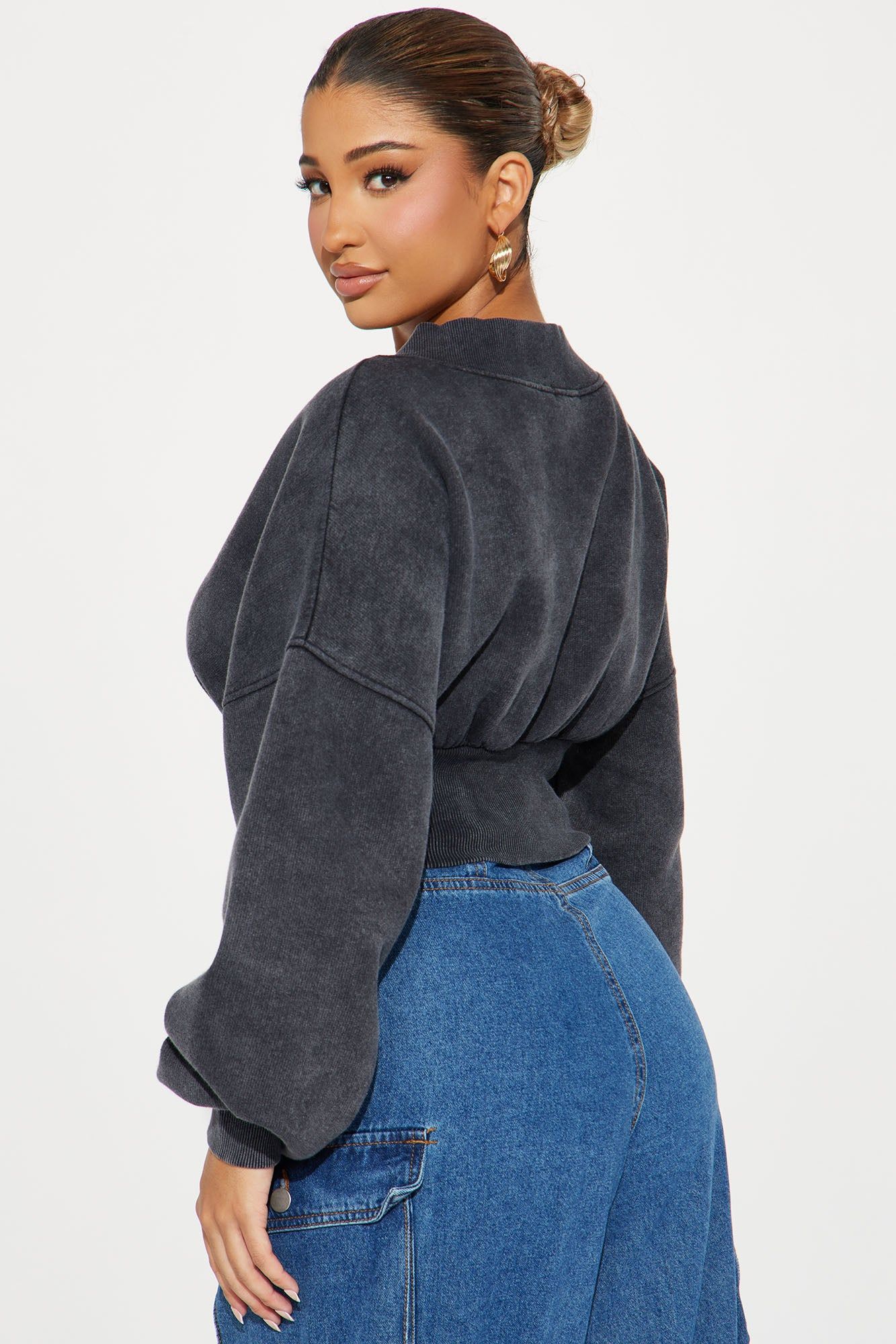Amara Fleece Off Shoulder Sweatshirt - Black sold by Fashion Nova product image thumbnail 3