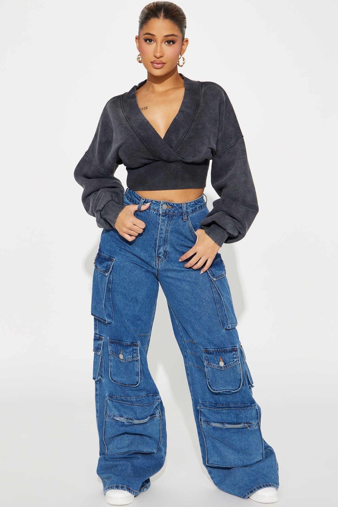 Amara Fleece Off Shoulder Sweatshirt - Black sold by Fashion Nova product image thumbnail 2