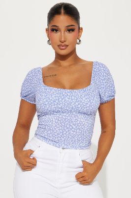 Spring Bloom Floral Top - Blue sold by Fashion Nova