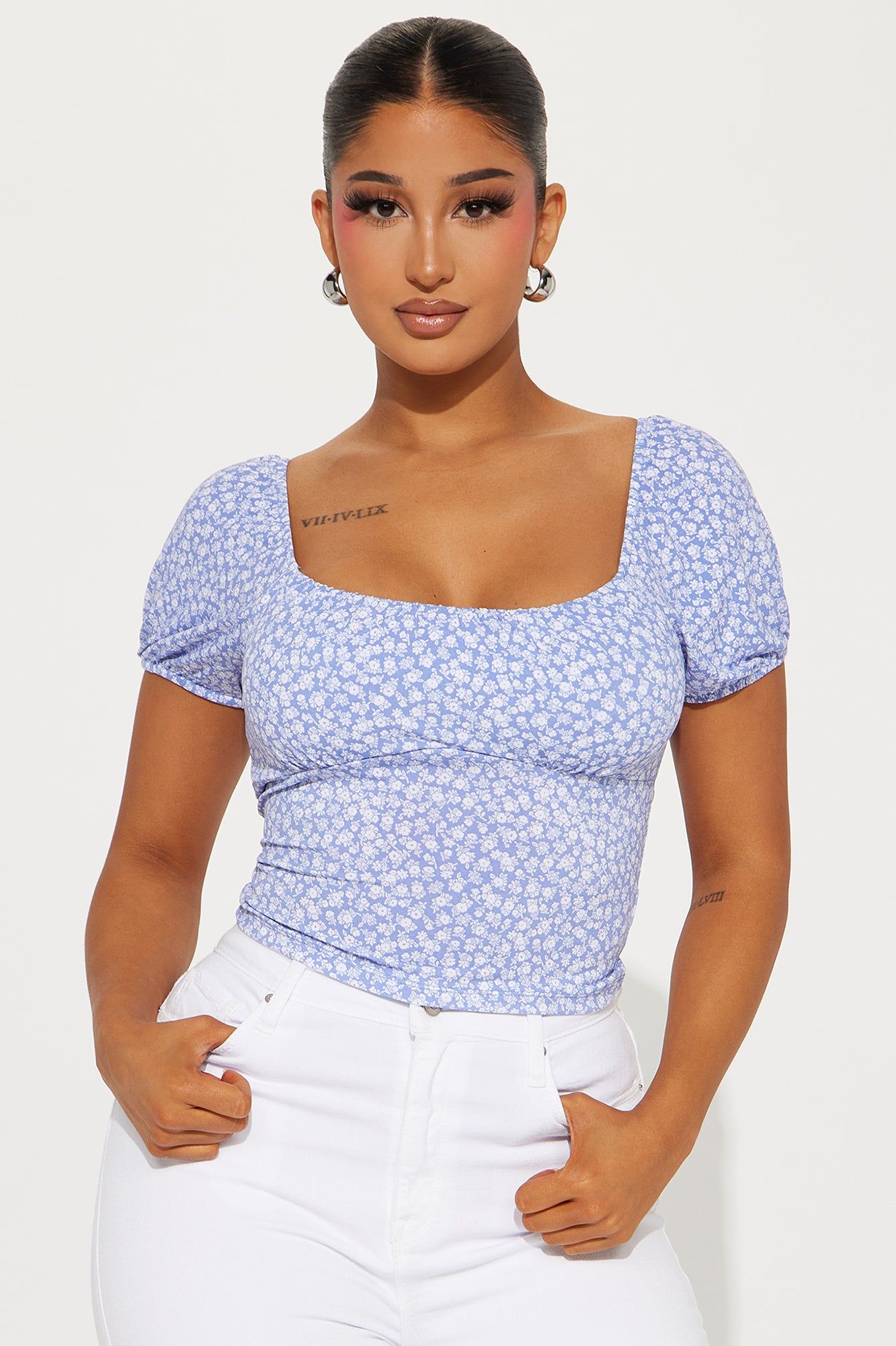 Spring Bloom Floral Top - Blue sold by Fashion Nova