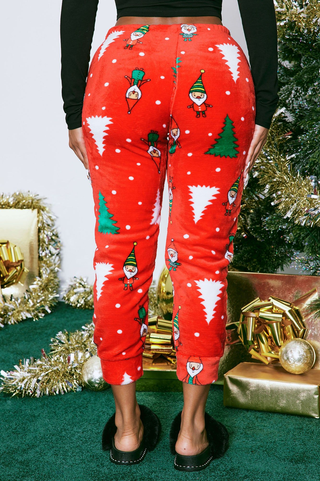 Gnome For The Holidays Plush PJ Joggers - Red/combo sold by Fashion Nova product image thumbnail 3
