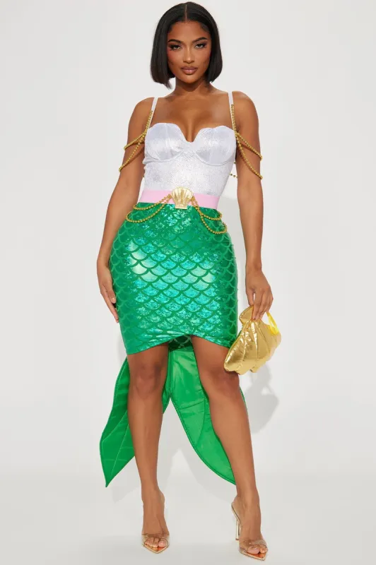 Seashell Seductress Mermaid 2 Piece Costume Set - Green/combo sold by Fashion Nova