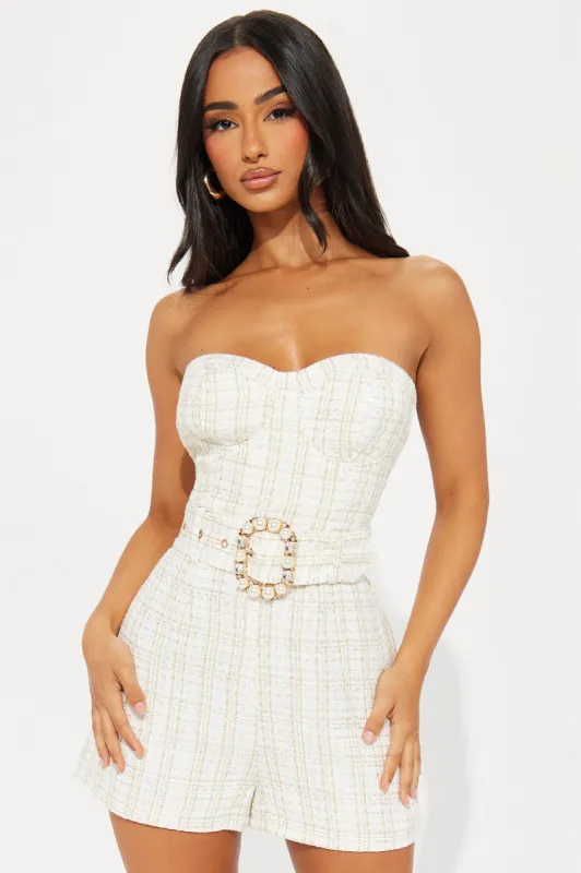 My Love Tweed Romper - Cream sold by Fashion Nova