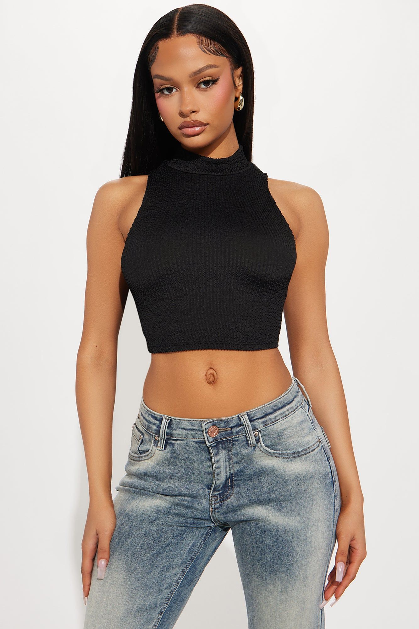 Heather High Neck Tank Top - Black sold by Fashion Nova