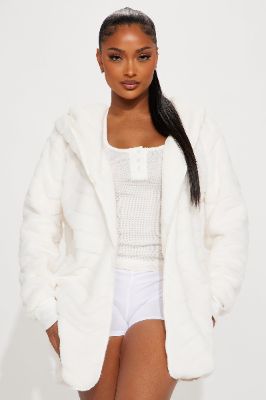 Living In It Chevron Plush Faux Fur Robe - Ivory sold by Fashion Nova