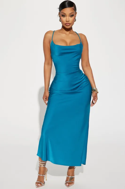 Vanessa Satin Maxi Dress - Blue sold by Fashion Nova