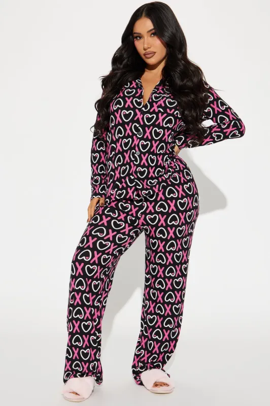 Hug And Kiss Me PJ Pant Set - Black/combo sold by Fashion Nova