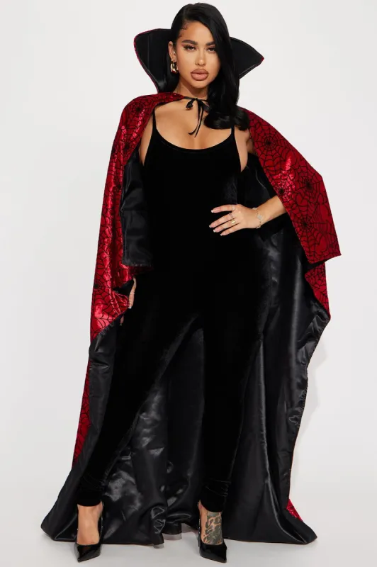 In My Web Halloween Cape - Black/Red sold by Fashion Nova