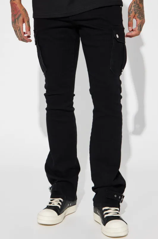 How We Roll Stacked Skinny Flare Jeans - Black sold by Fashion Nova