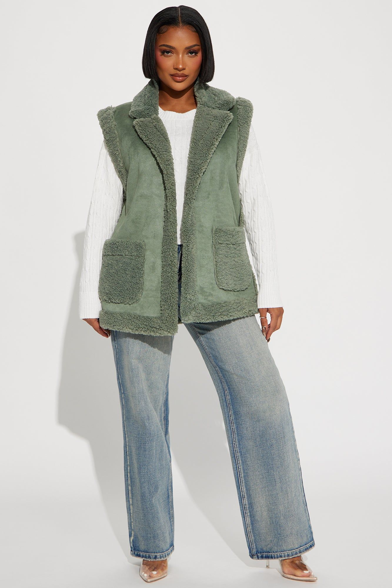Warm To Touch Sherpa Vest - Sage sold by Fashion Nova product image thumbnail 2