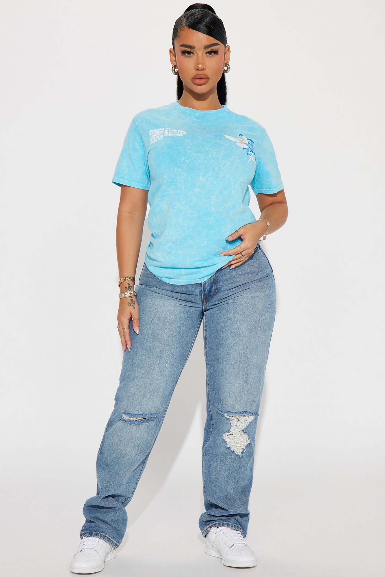 Peace Over Drama Washed Graphic Tee - Turquoise sold by Fashion Nova product image thumbnail 2