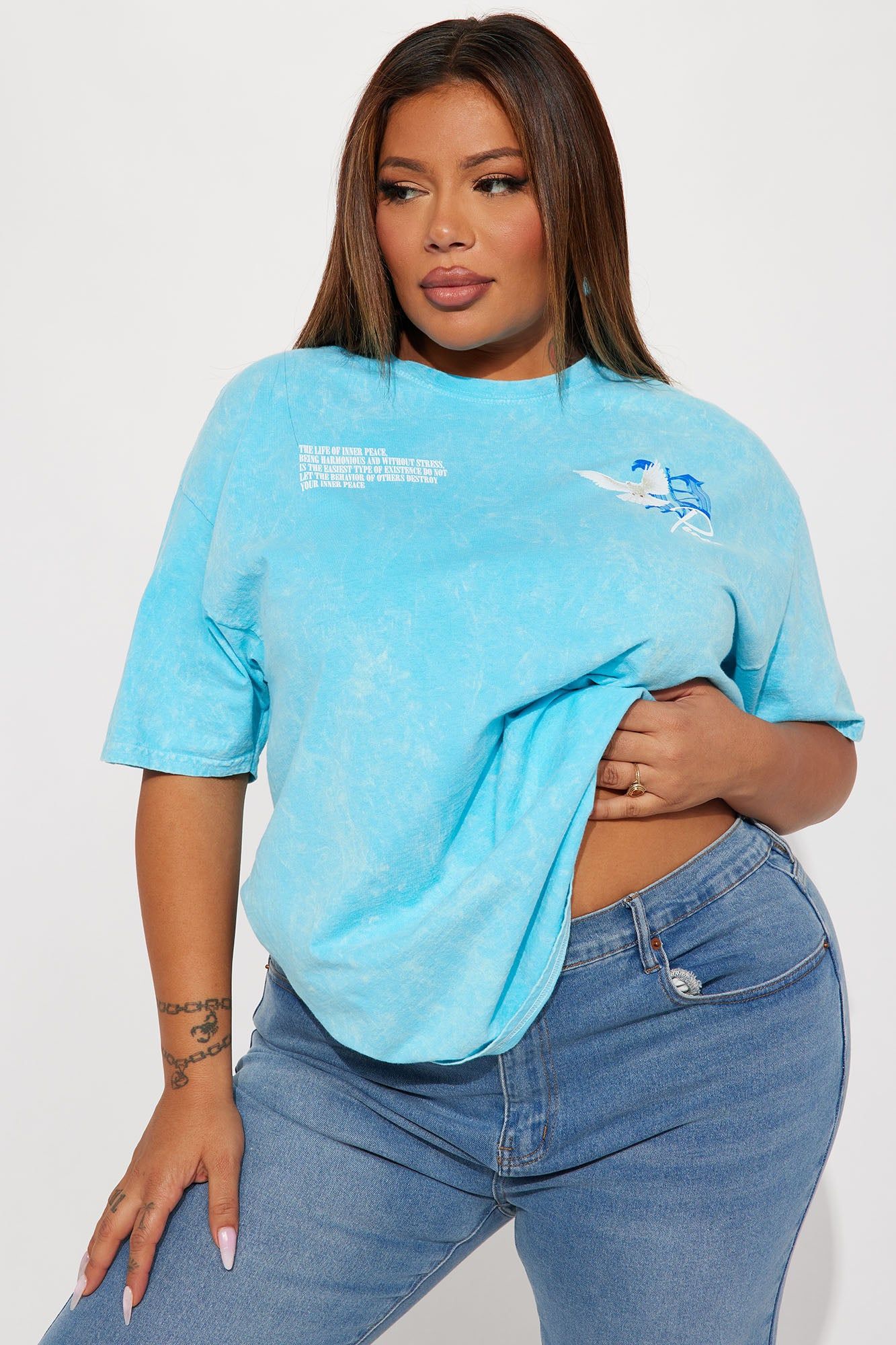 Peace Over Drama Washed Graphic Tee - Turquoise sold by Fashion Nova product image thumbnail 6