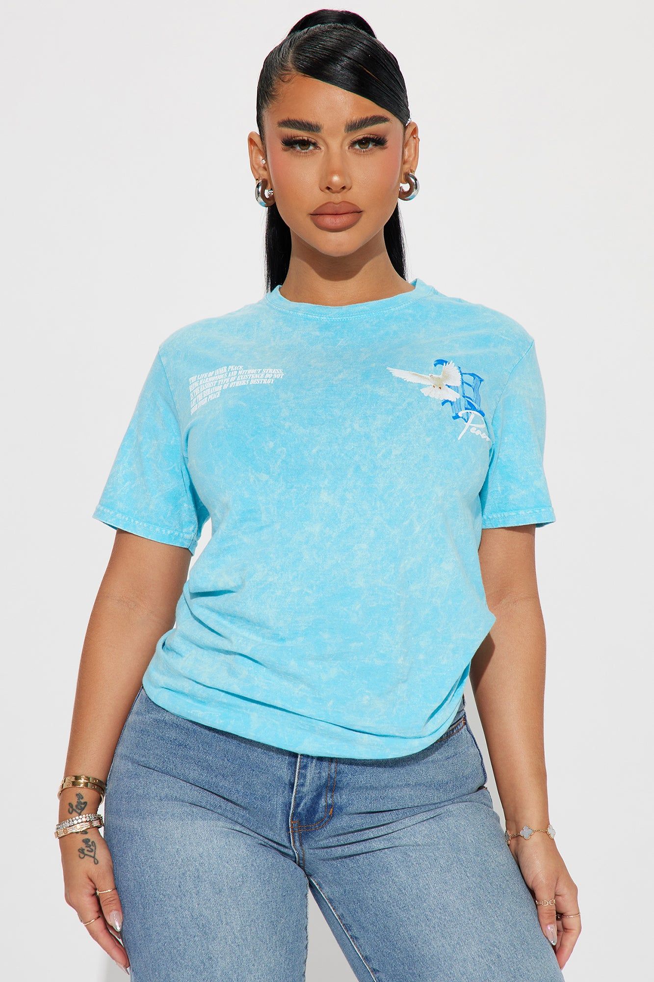 Peace Over Drama Washed Graphic Tee - Turquoise sold by Fashion Nova