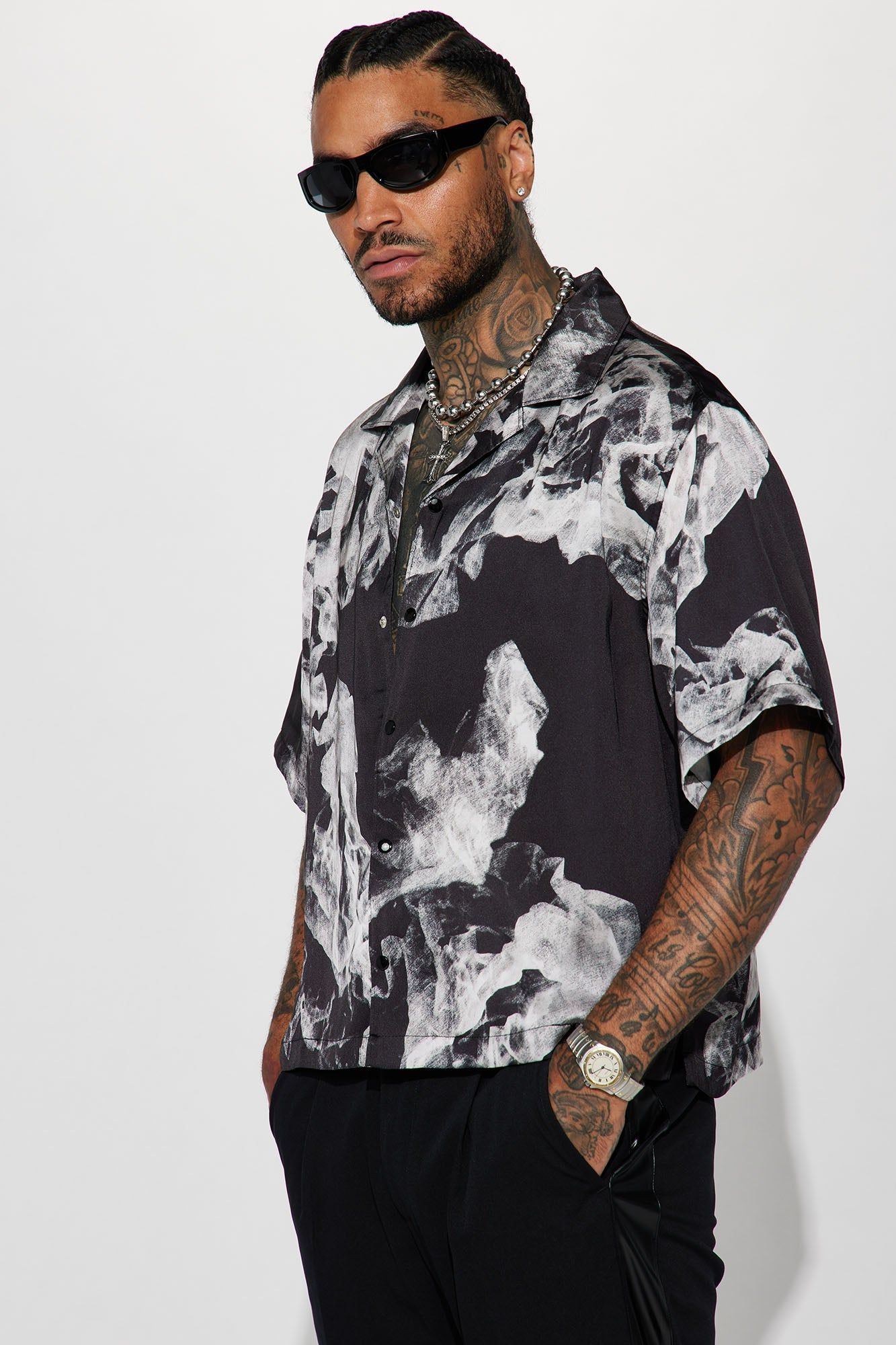 Vermont Button Up Shirt - Black/combo sold by Fashion Nova