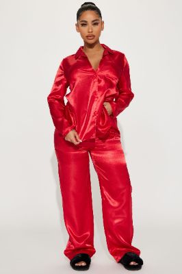 Pillow Fight Satin PJ Pant Set - Red sold by Fashion Nova