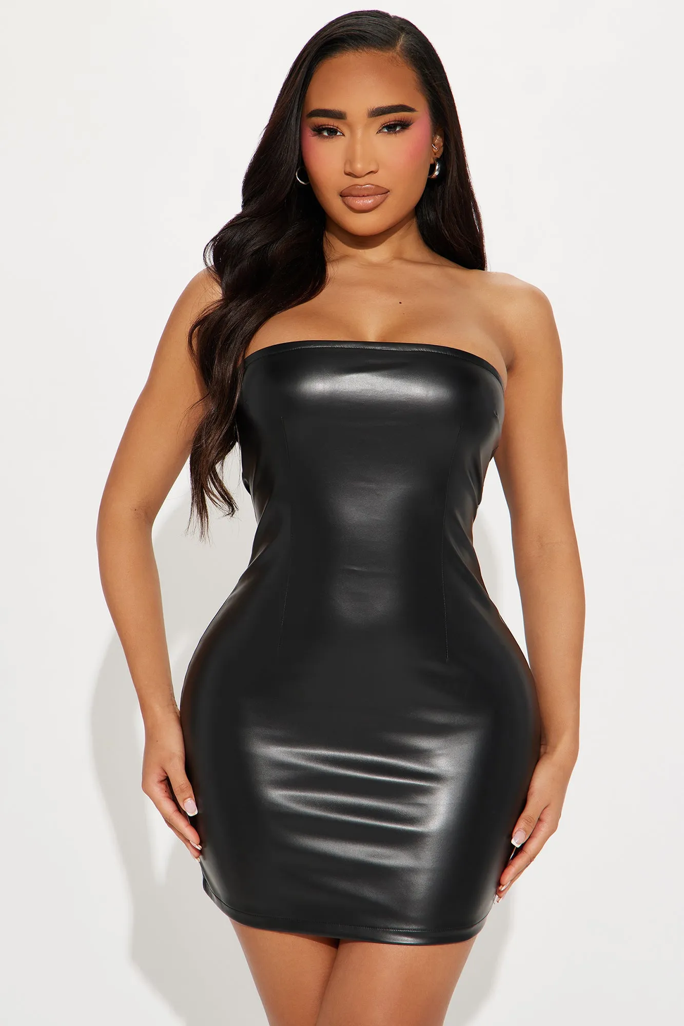 Kiss It Better Faux Leather Mini Dress - Black sold by Fashion Nova