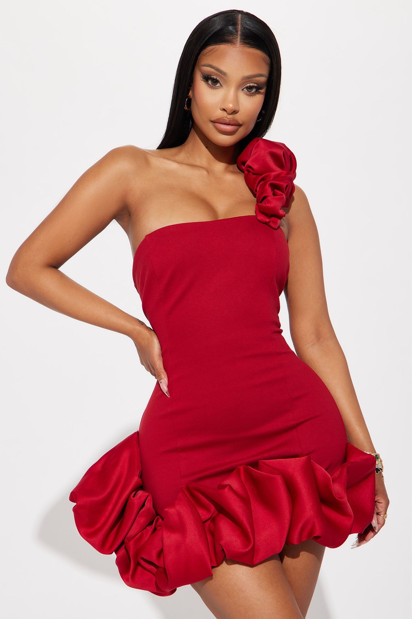 Wilma Ruffle Mini Dress - Red sold by Fashion Nova