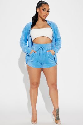 Little Miss Comfy Velour Short Set - Blue sold by Fashion Nova
