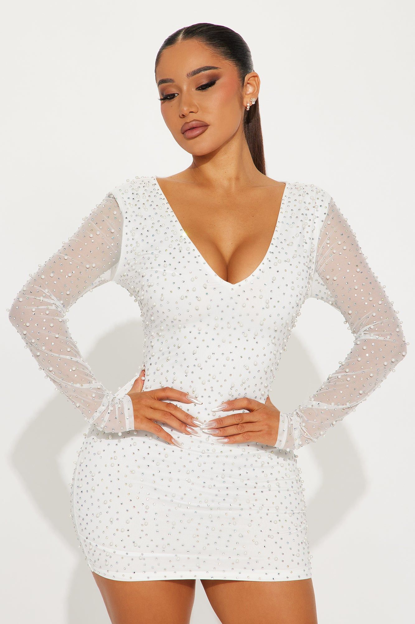 Yours Truly Embellished Mini Dress - White sold by Fashion Nova product image thumbnail 2