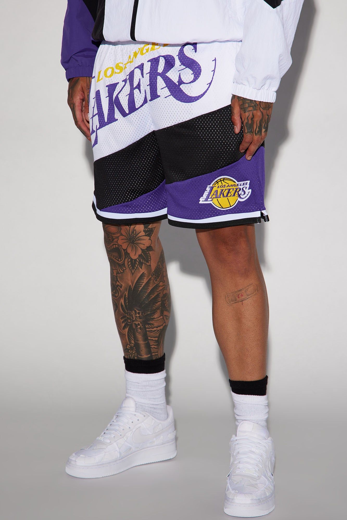 Lakers On The Bias Mesh Shorts - Purple/combo sold by Fashion Nova