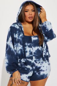Looking Good Tie Dye Romper Set - Navy/combo sold by Fashion Nova