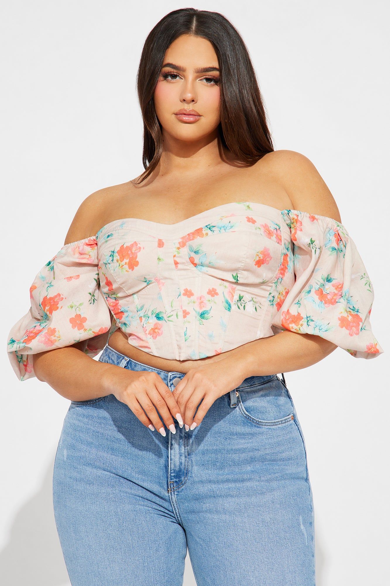 Flower Season Floral Corset Top - Taupe/combo sold by Fashion Nova product image thumbnail 4