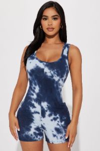 Looking Good Tie Dye Romper Set - Navy/combo sold by Fashion Nova
