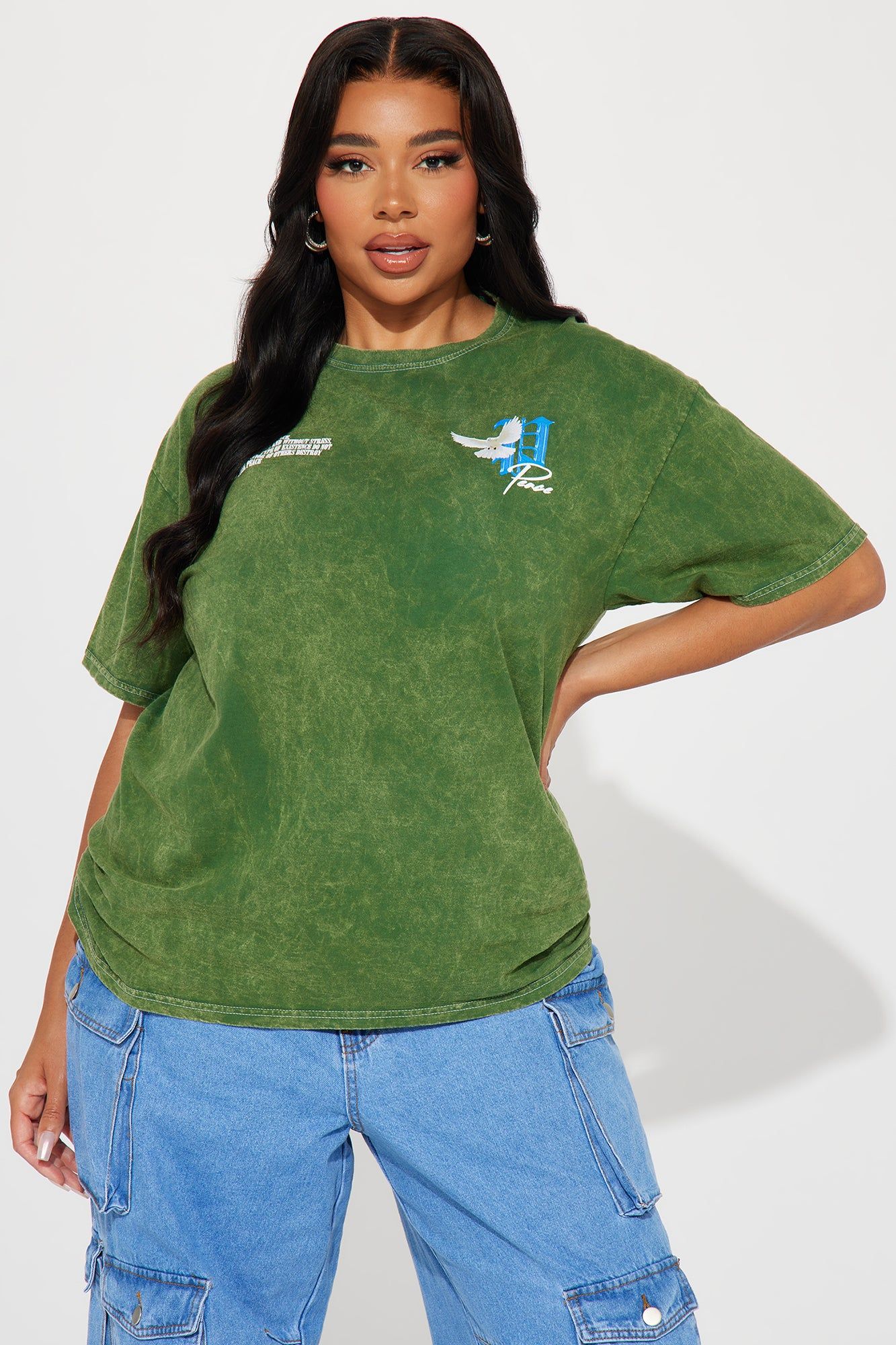 Peace Over Drama Washed Graphic Tee - Hunter sold by Fashion Nova product image thumbnail 4