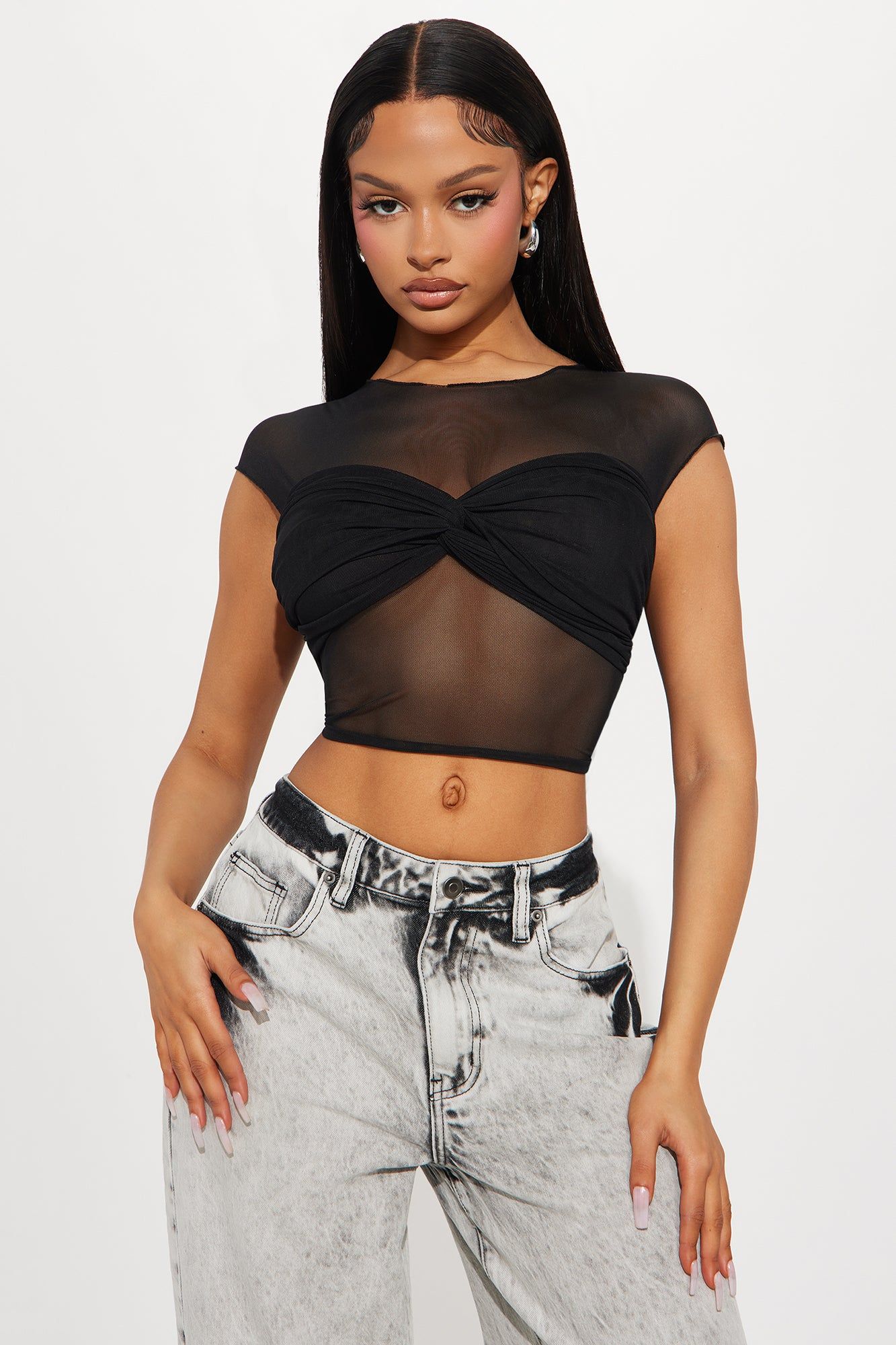 Natalie Mesh Top - Black sold by Fashion Nova
