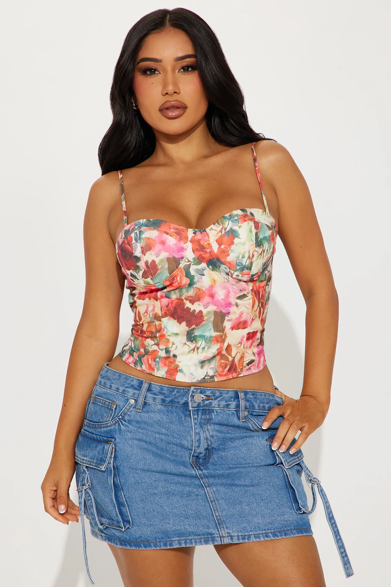 Floral Garden Cami Top - Red/combo sold by Fashion Nova