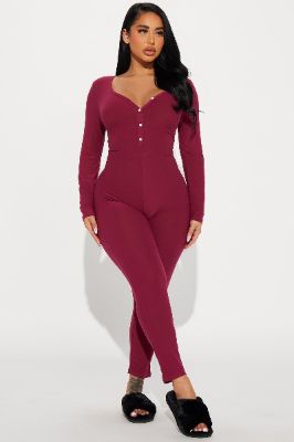 Paris PJ Jumpsuit Onesie - Wine sold by Fashion Nova