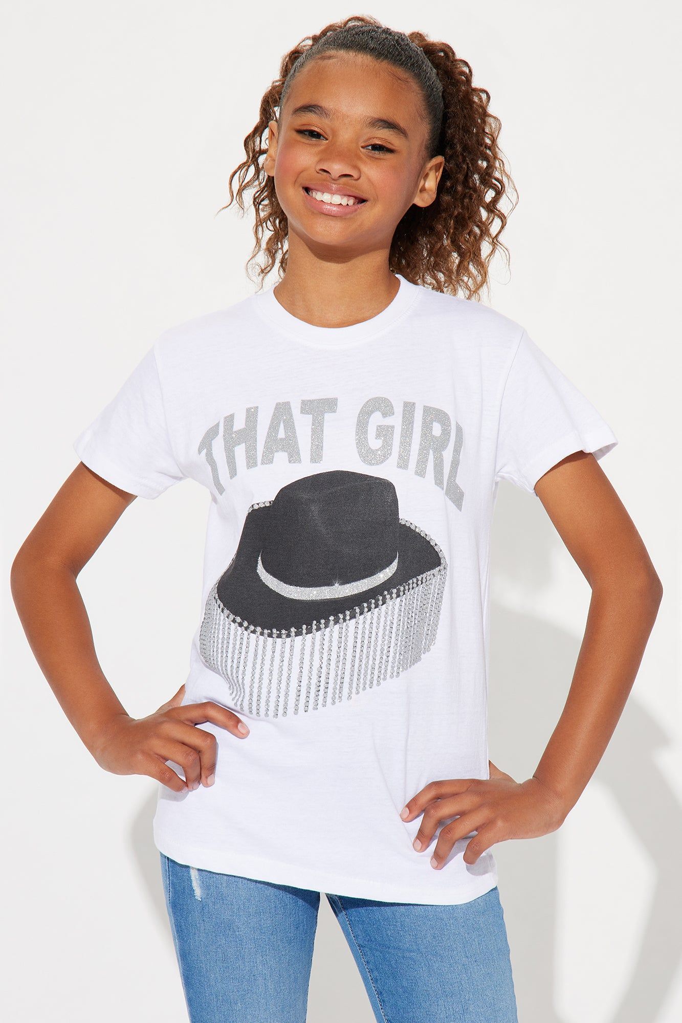 Mini I'm That Girl Short Sleeve Tee - White sold by Fashion Nova