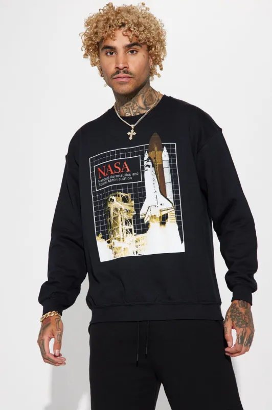 NASA Shuttle Launch Crew Neck Sweater - Black sold by Fashion Nova